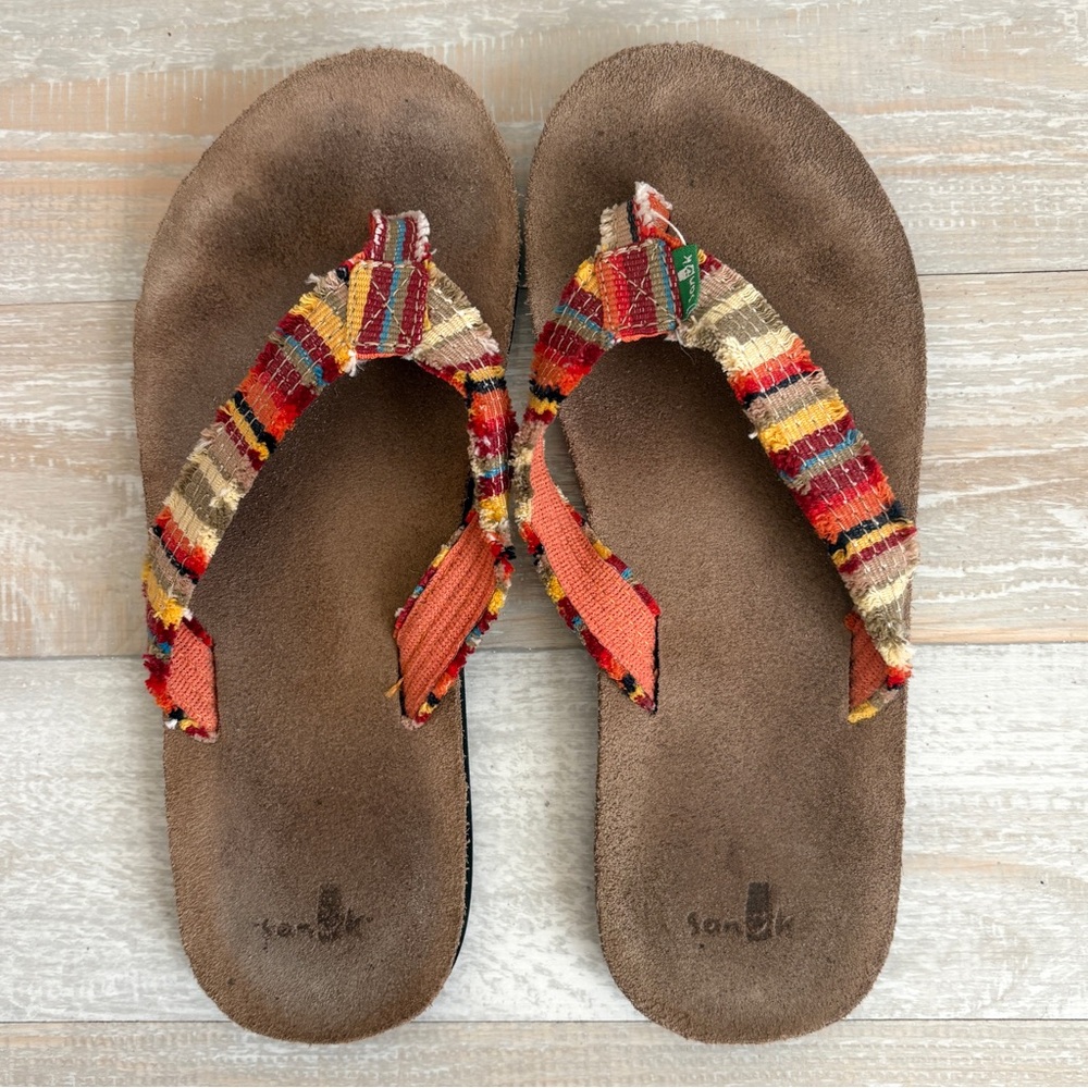 Sanuk Women’s Fraidy Cat Size 7 Flip Flops Multi Color Blanket Strap Sandal